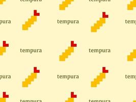 tempura cartoon character seamless pattern on yellow background.Pixel style vector