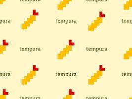 tempura cartoon character seamless pattern on yellow background.Pixel style vector