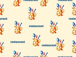 spoon and fork cartoon character seamless pattern on orange background.Pixel style vector