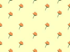 Flower cartoon character seamless pattern on yellow background.Pixel style vector