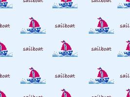 sailboat cartoon character seamless pattern on blue background.Pixel style vector