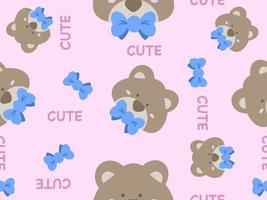 Bear cartoon character seamless pattern on pink background vector