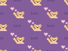 Bear cartoon character seamless pattern on purple background. Pixel style vector