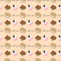 cartoon bakery seamless pattern on orange background vector