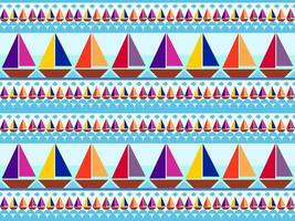 sailboat cartoon character seamless pattern on blue background. vector