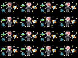 space cartoon character pattern on black background vector