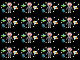 space cartoon character pattern on black background vector