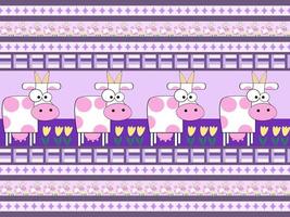 Cow cartoon character seamless pattern on purple background