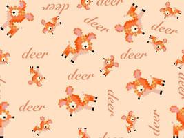 deer cartoon character seamless pattern on orange background. Pixel style vector