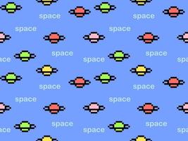 Space cartoon character seamless pattern on blue background.Pixel style vector