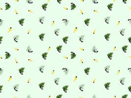 Leaf cartoon character seamless pattern on green background.Pixel style vector