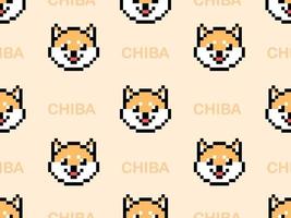 Chiba cartoon character seamless pattern on orange background.Pixel style vector