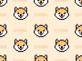 Chiba cartoon character seamless pattern on orange background.Pixel style vector