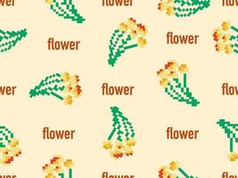 Flower cartoon character seamless pattern on yellow background.Pixel style vector