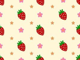 Strawberry cartoon character seamless pattern on yellow background. vector