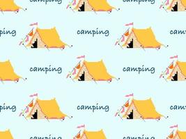 camping cartoon character seamless pattern on blue background.Pixel style vector