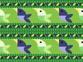 bird cartoon character seamless pattern on green background vector