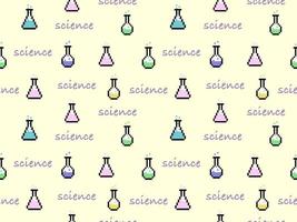Test tube cartoon character seamless pattern on yellow background.Pixel style vector