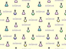 Test tube cartoon character seamless pattern on yellow background.Pixel style vector