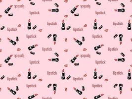 Lipstick cartoon character seamless pattern on pink background.Pixel style vector