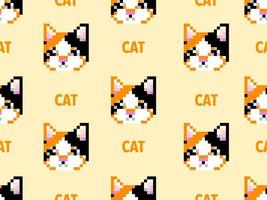 Cat cartoon character seamless pattern on orange background.Pixel style vector