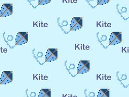 Kite cartoon character seamless pattern on blue background.Pixel style vector