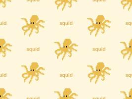 squid cartoon character seamless pattern on yellow background.Pixel style vector