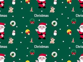 christmas seamless pattern on green background, santa claus, reindeer, snowman, christmas tree vector