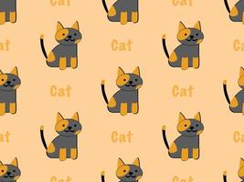 seamless pattern cartoon cat character on orange background vector