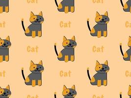 seamless pattern cartoon cat character on orange background vector