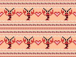 Lobster cartoon character seamless pattern on orange background.Pixel style vector