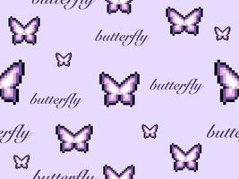 Butterfly cartoon character seamless pattern on purple background.Pixel style vector
