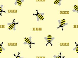 Bee cartoon character seamless pattern on yellow background.Pixel style vector