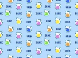 Water jug cartoon character seamless pattern on blue background.Pixel style vector