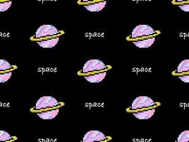 space cartoon character seamless pattern on black background.Pixel style vector