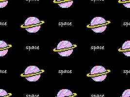 space cartoon character seamless pattern on black background.Pixel style vector