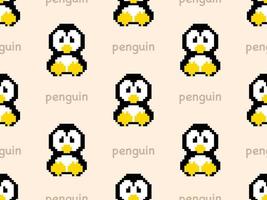 penguin cartoon character seamless pattern on cream background. Pixel style vector