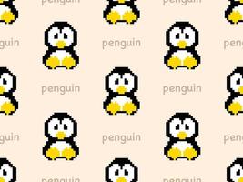 penguin cartoon character seamless pattern on cream background. Pixel style vector