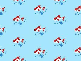 Fish cartoon character seamless pattern on blue background.Pixel style vector