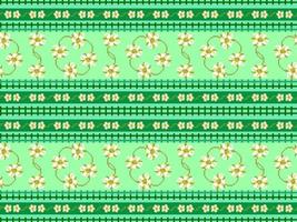 Flower cartoon character seamless pattern on green background.Pixel style vector