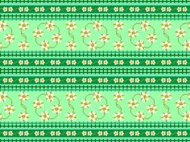 Flower cartoon character seamless pattern on green background.Pixel style vector