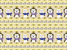 Monkey cartoon character seamless pattern on yellow background vector