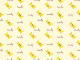 Candy cartoon character seamless pattern on yellow background.Pixel style vector