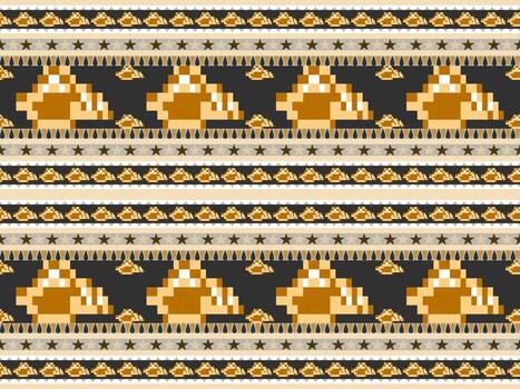 Shell cartoon character seamless pattern on gray background.Pixel style vector