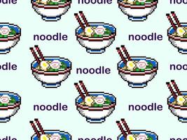 Noodle cartoon character seamless pattern on blue background.Pixel style vector