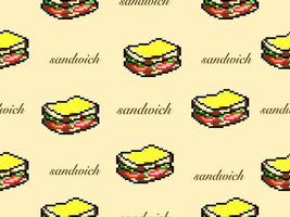 Sandwich cartoon character seamless pattern on yellow background.Pixel style vector