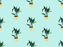 plant cartoon character seamless pattern on blue background. vector