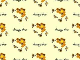 honey bee cartoon character seamless pattern on yellow background.Pixel style vector