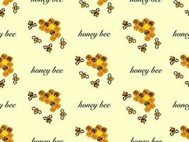 honey bee cartoon character seamless pattern on yellow background.Pixel style vector