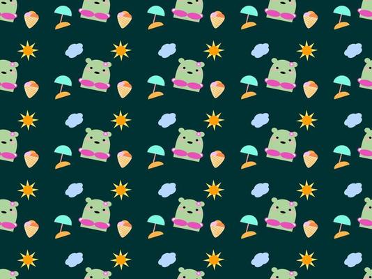 bear cartoon character pattern on green background